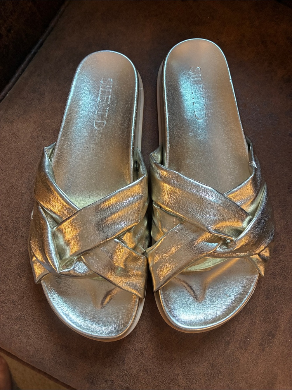 Metallic Gold Slides - Women